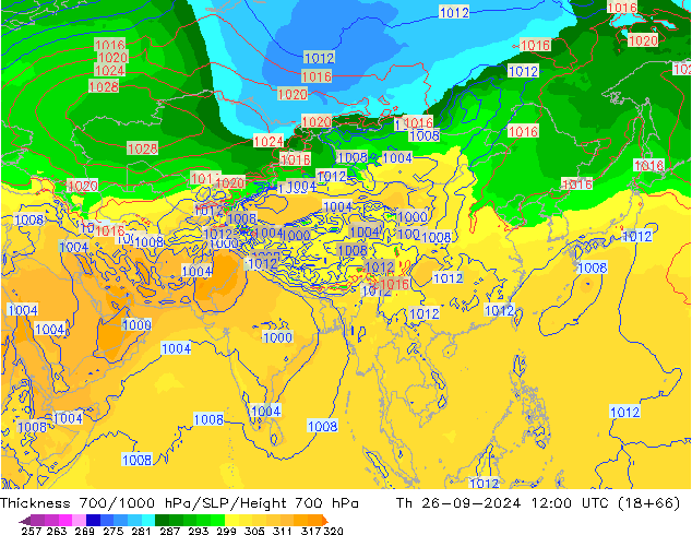 Thck 700-1000 hPa GFS Th 26.09.2024 12 UTC