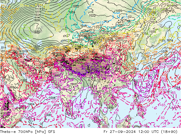 Theta-e 700hPa GFS Fr 27.09.2024 12 UTC