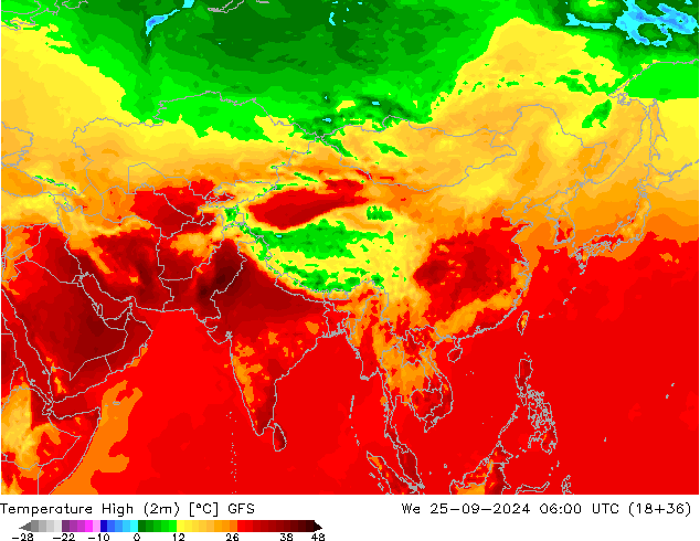 Temperature High (2m) GFS We 25.09.2024 06 UTC