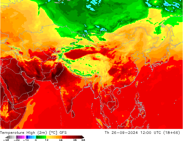 température 2m max GFS jeu 26.09.2024 12 UTC