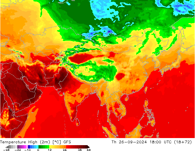 Temperature High (2m) GFS Th 26.09.2024 18 UTC