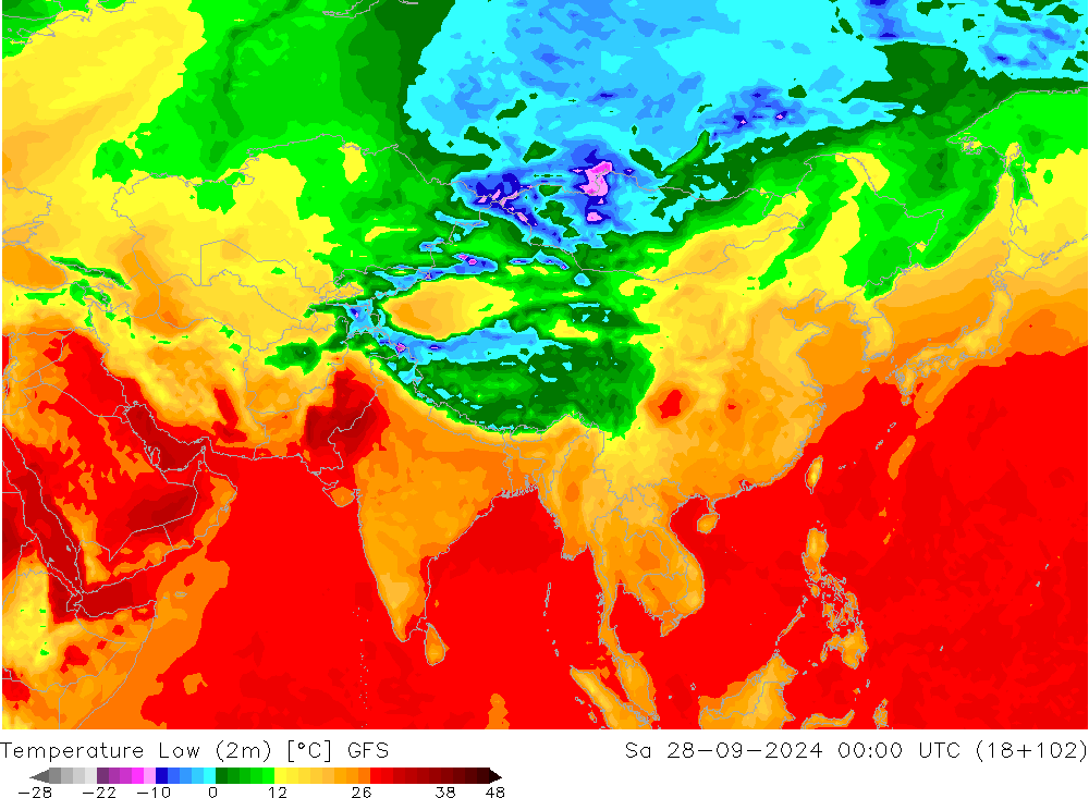 Temperature Low (2m) GFS September 2024