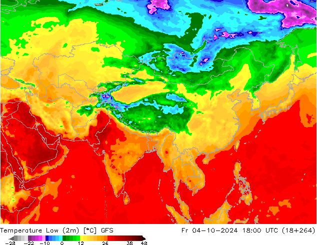 Temperature Low (2m) GFS Fr 04.10.2024 18 UTC