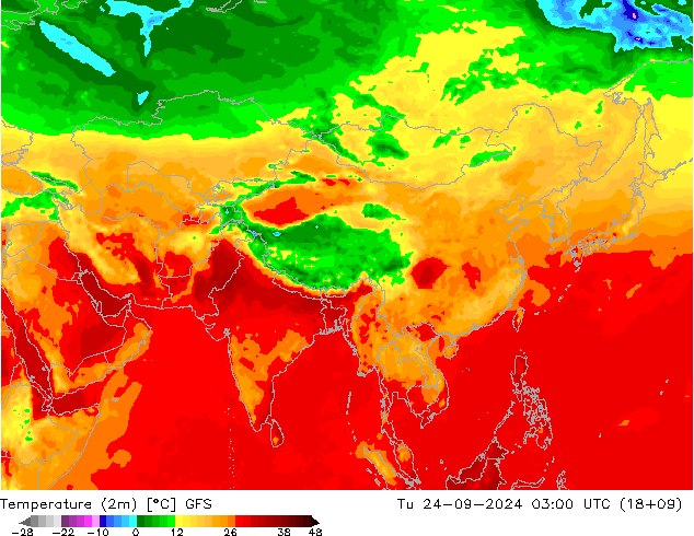 Sıcaklık Haritası (2m) GFS Sa 24.09.2024 03 UTC