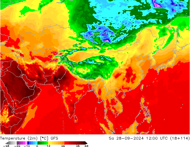 Temperature (2m) GFS Sa 28.09.2024 12 UTC