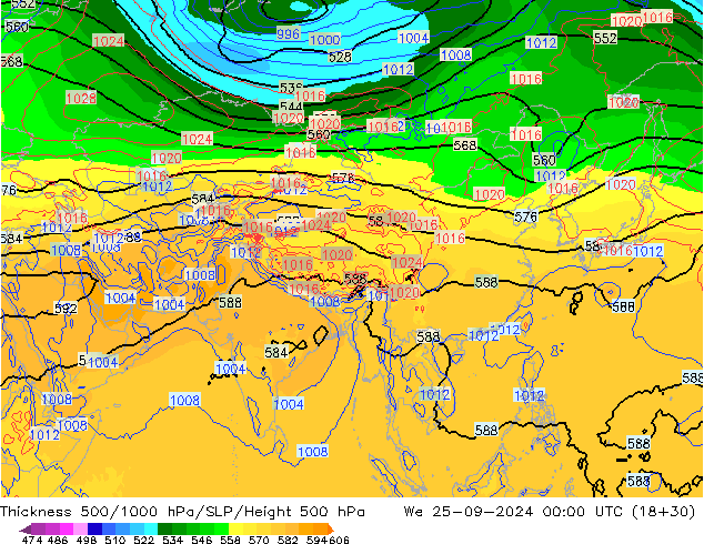 Dikte 500-1000hPa GFS wo 25.09.2024 00 UTC