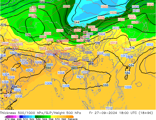 Thck 500-1000hPa GFS Sex 27.09.2024 18 UTC