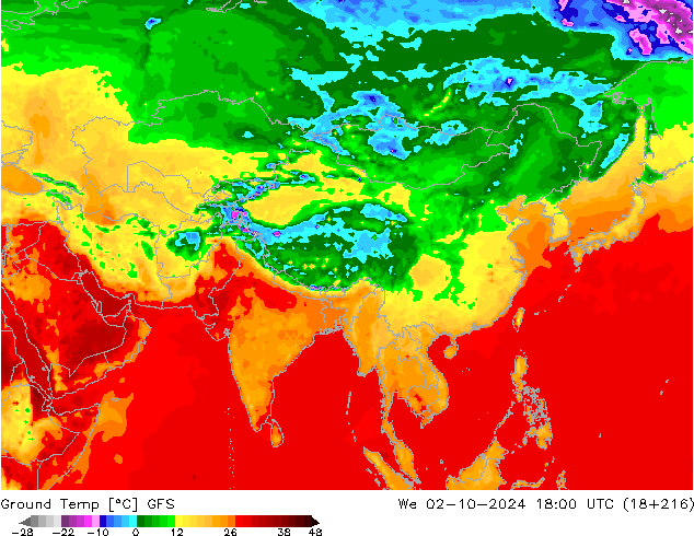 Teplota půdy GFS St 02.10.2024 18 UTC