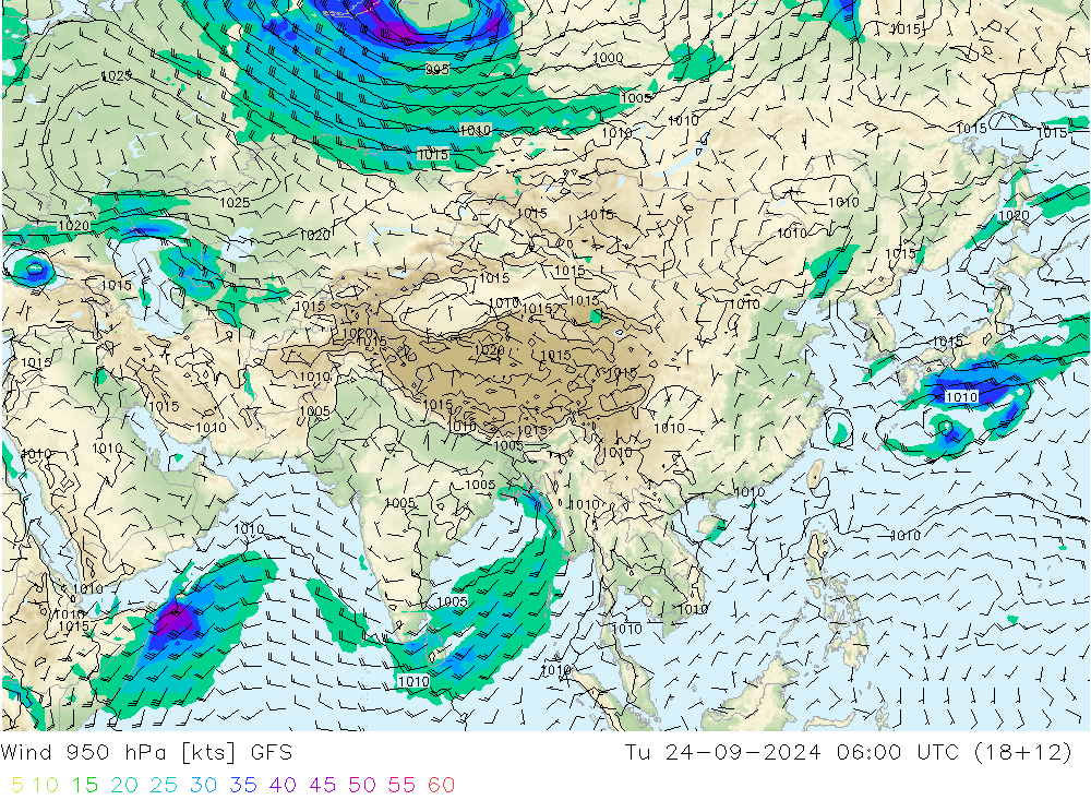 Yağış 6sa/Rüz. 10m/950 GFS Sa 24.09.2024 06 UTC