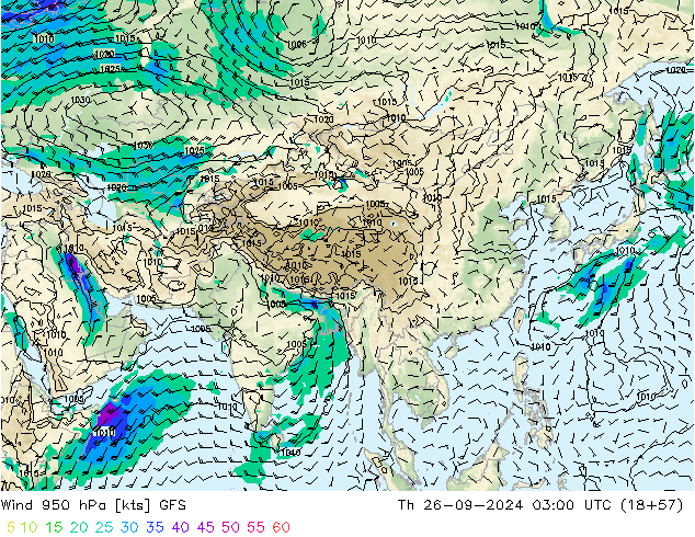 Vent 950 hPa GFS jeu 26.09.2024 03 UTC