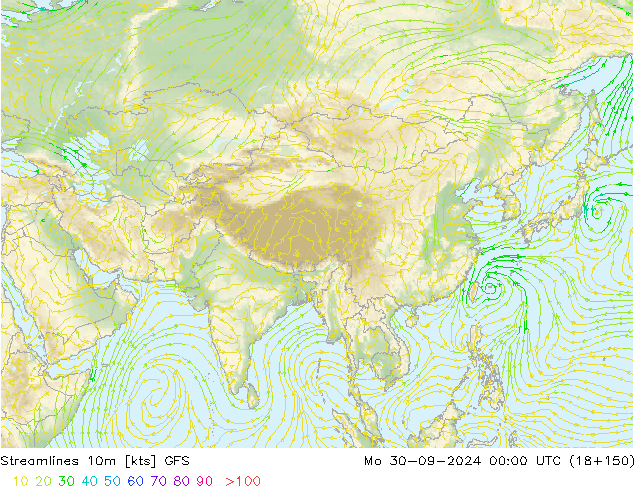 Stroomlijn 10m GFS ma 30.09.2024 00 UTC