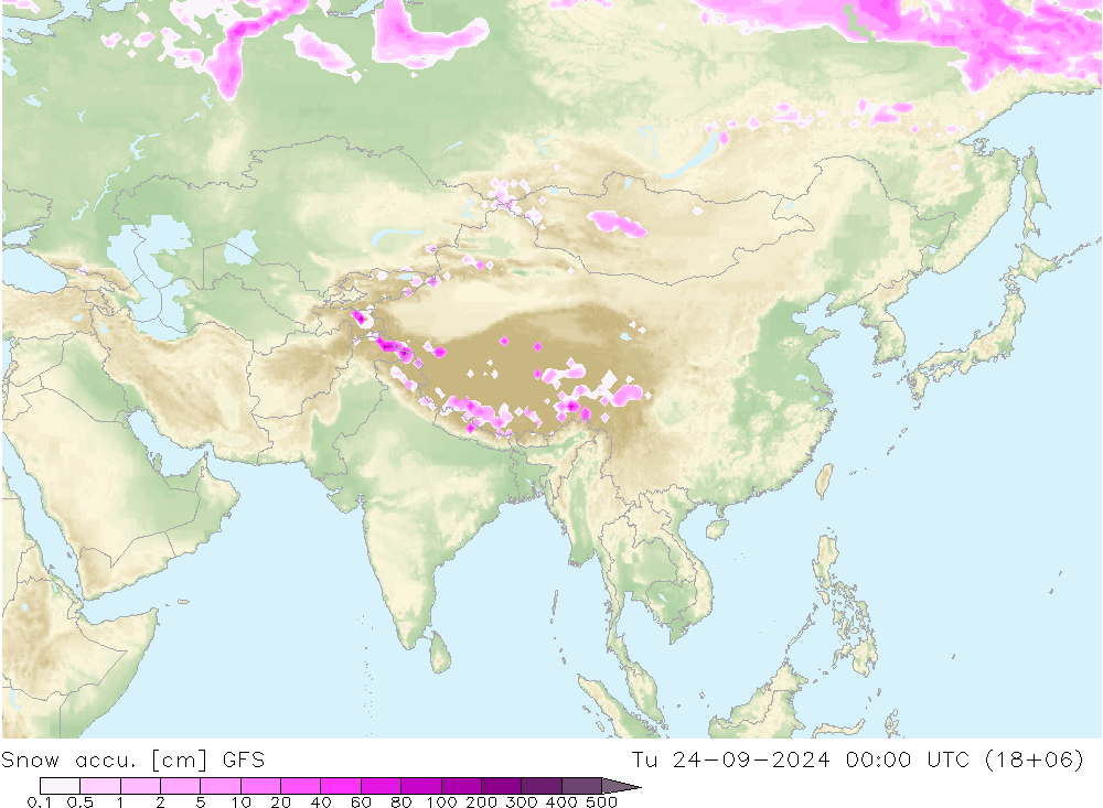 Snow accu. GFS wto. 24.09.2024 00 UTC