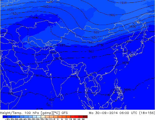 Height/Temp. 100 hPa GFS Mo 30.09.2024 06 UTC