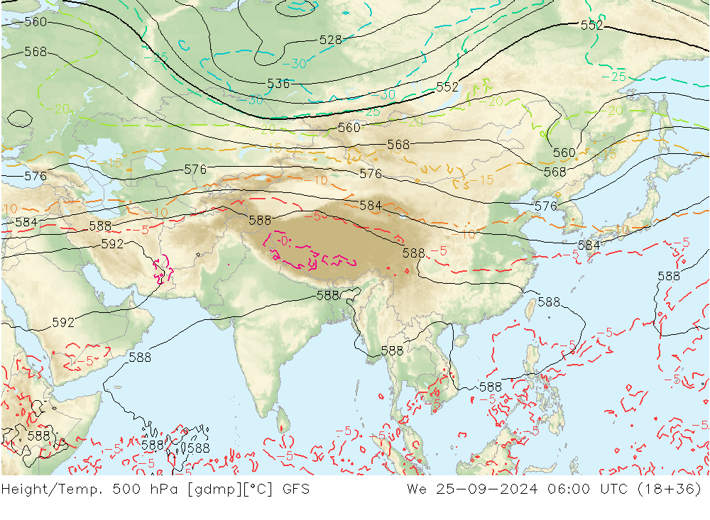 Z500/Rain (+SLP)/Z850 GFS mer 25.09.2024 06 UTC