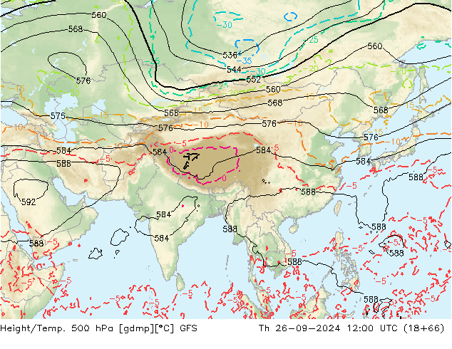 Z500/Rain (+SLP)/Z850 GFS  26.09.2024 12 UTC