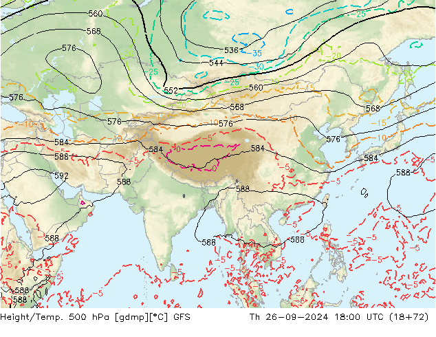 Z500/Rain (+SLP)/Z850 GFS czw. 26.09.2024 18 UTC