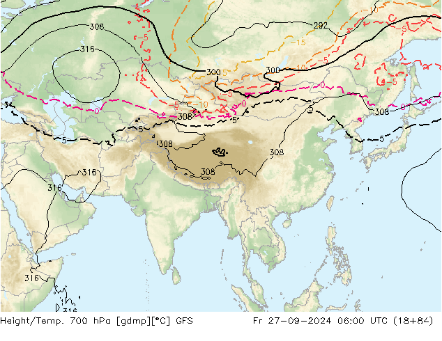 Height/Temp. 700 hPa GFS Pá 27.09.2024 06 UTC