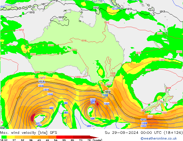 Max. wind velocity GFS Su 29.09.2024 00 UTC