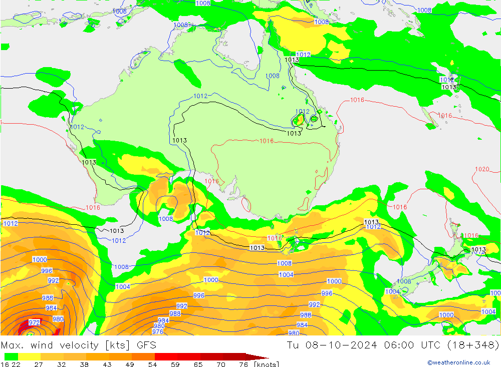 Max. wind velocity GFS Ter 08.10.2024 06 UTC