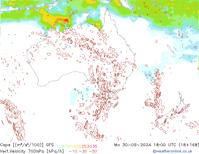 Cape GFS lun 30.09.2024 18 UTC