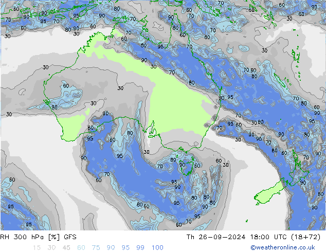 RH 300 hPa GFS Čt 26.09.2024 18 UTC