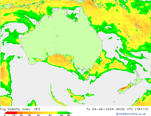 Fog Stability Index GFS вт 24.09.2024 06 UTC