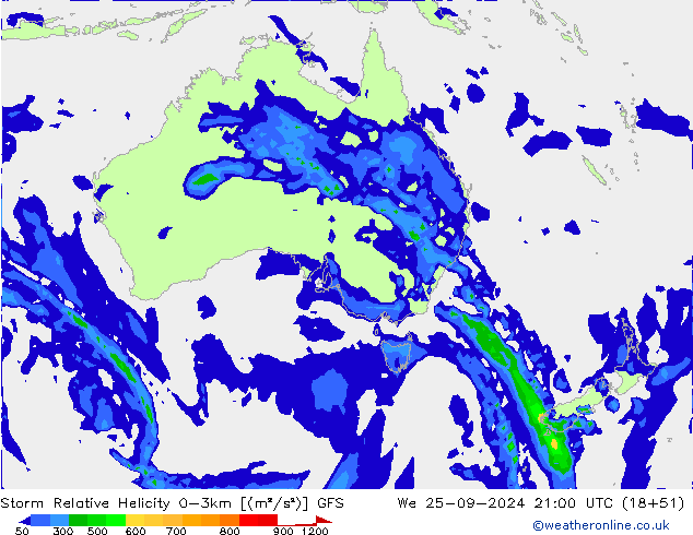 Storm Relative Helicity GFS We 25.09.2024 21 UTC