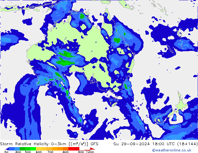 Storm Relative Helicity GFS dim 29.09.2024 18 UTC