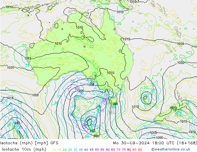 Isotachs (mph) GFS Seg 30.09.2024 18 UTC