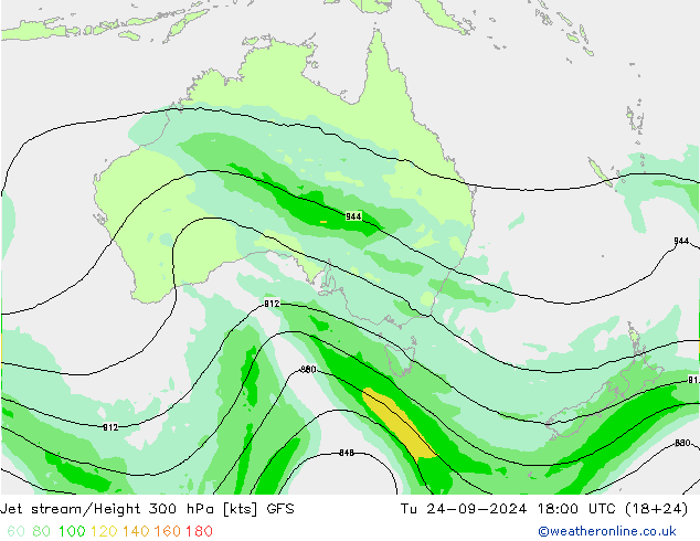 Jet stream/Height 300 hPa GFS Tu 24.09.2024 18 UTC