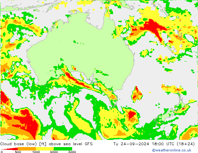 Cloud base (low) GFS Tu 24.09.2024 18 UTC