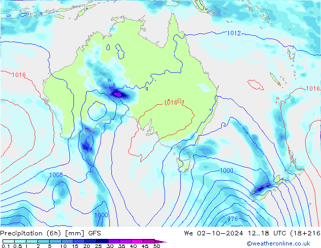 Precipitation (6h) GFS St 02.10.2024 18 UTC