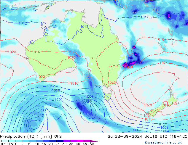 Precipitación (12h) GFS sáb 28.09.2024 18 UTC