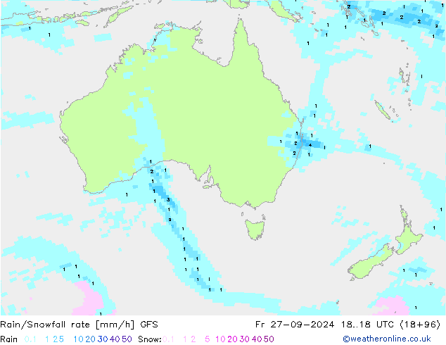 Rain/Snowfall rate GFS ven 27.09.2024 18 UTC