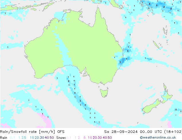 Rain/Snowfall rate GFS sab 28.09.2024 00 UTC