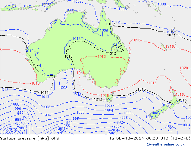 Atmosférický tlak GFS Út 08.10.2024 06 UTC