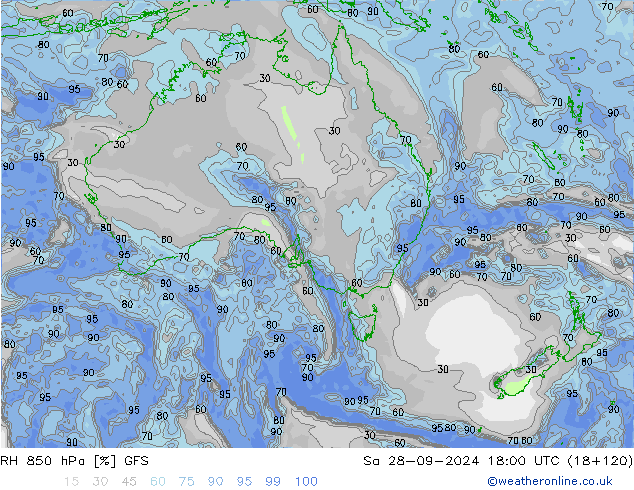 RH 850 hPa GFS Sa 28.09.2024 18 UTC