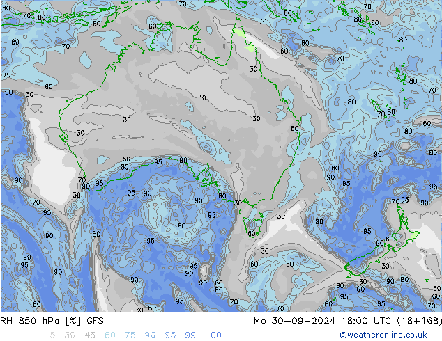 RH 850 hPa GFS Po 30.09.2024 18 UTC