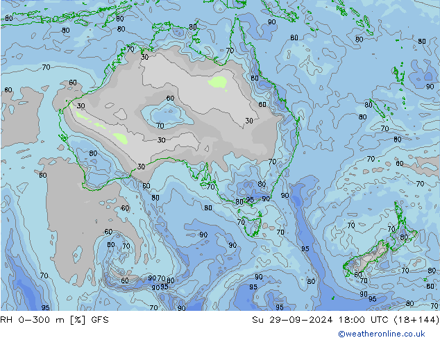 Humidité rel. 0-300 m GFS dim 29.09.2024 18 UTC