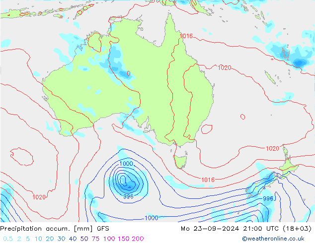 Precipitation accum. GFS Seg 23.09.2024 21 UTC