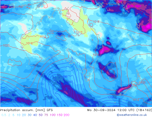 Precipitation accum. GFS Mo 30.09.2024 12 UTC