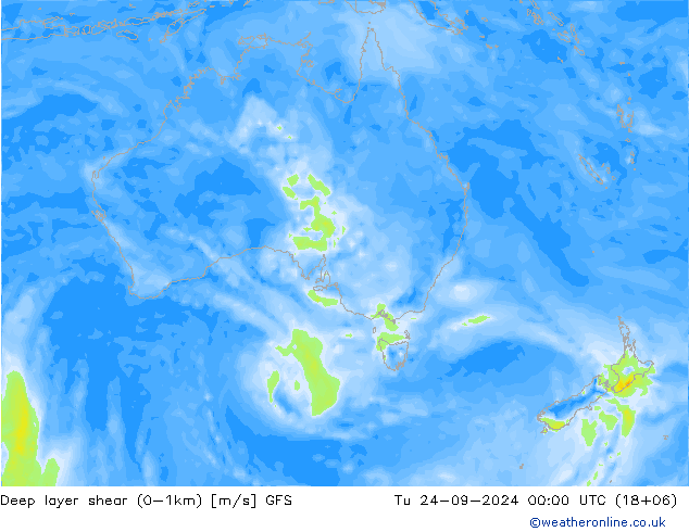 Deep layer shear (0-1km) GFS вт 24.09.2024 00 UTC