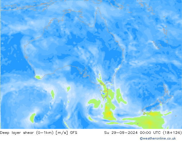 Deep layer shear (0-1km) GFS dom 29.09.2024 00 UTC