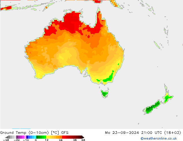 Ground Temp (0-10cm) GFS Po 23.09.2024 21 UTC