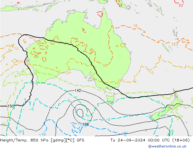 Z500/Yağmur (+YB)/Z850 GFS Sa 24.09.2024 00 UTC