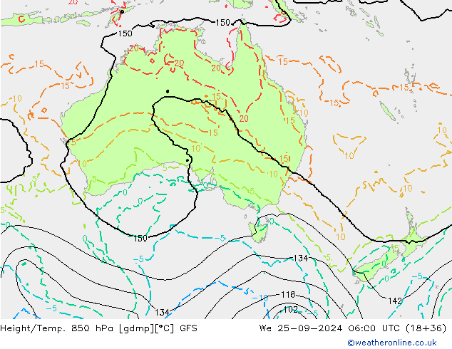 Z500/Rain (+SLP)/Z850 GFS mer 25.09.2024 06 UTC