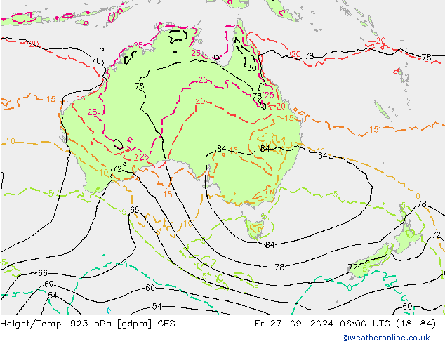 Height/Temp. 925 hPa GFS Fr 27.09.2024 06 UTC