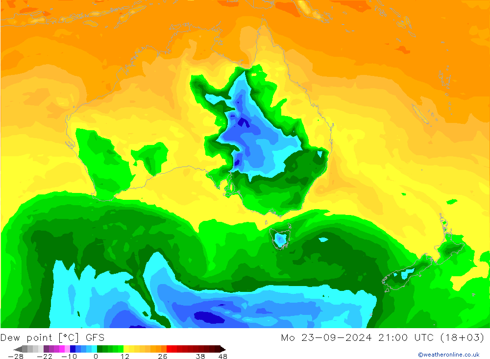 Dew point GFS Mo 23.09.2024 21 UTC