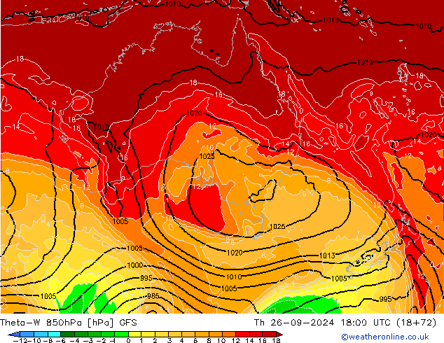 Theta-W 850hPa GFS  26.09.2024 18 UTC