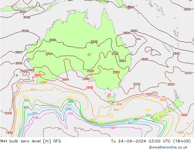 Theta-W Isoterma 0° GFS Ter 24.09.2024 03 UTC